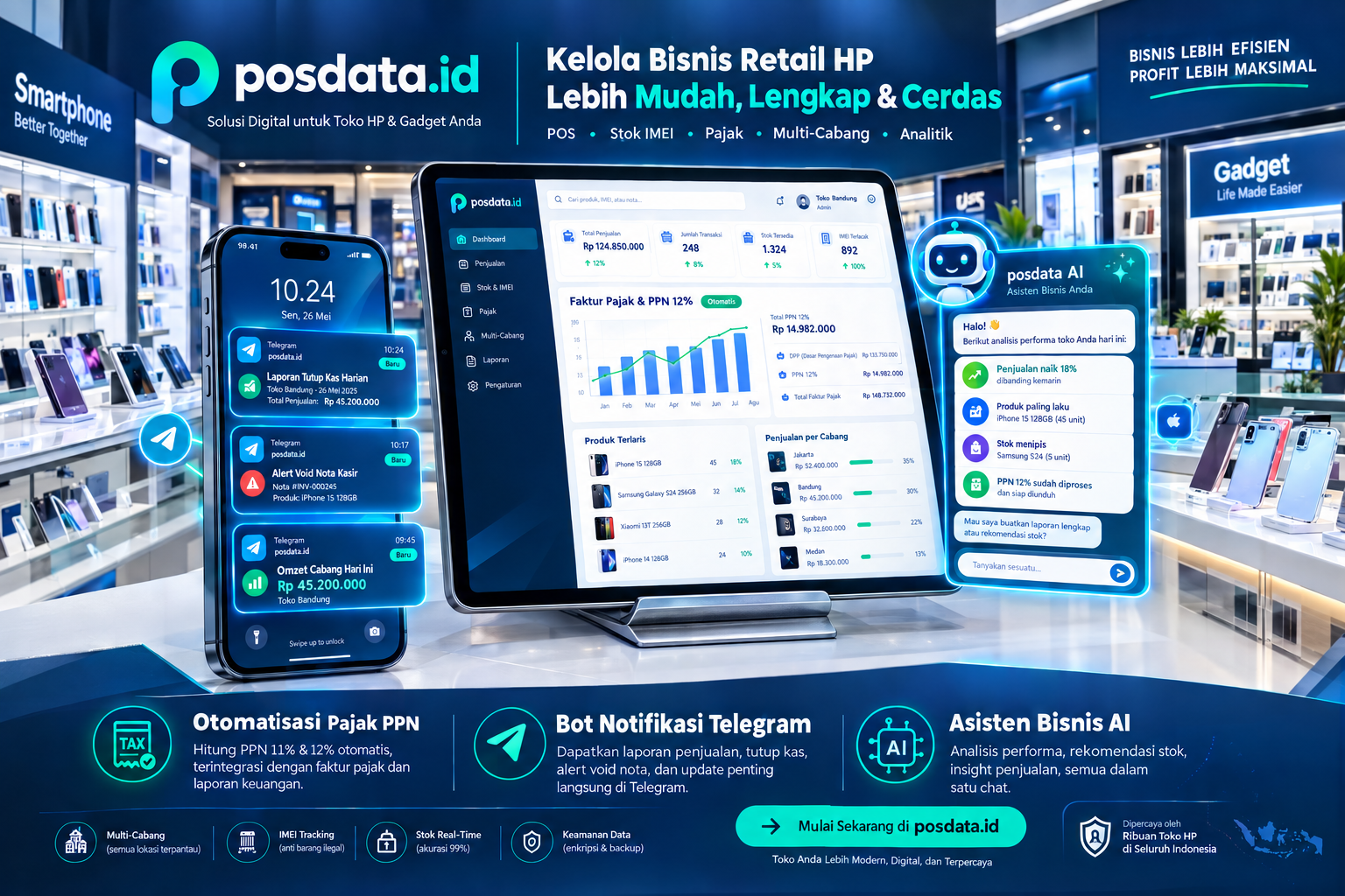 Dashboard posdata.id Retail Gadget POS